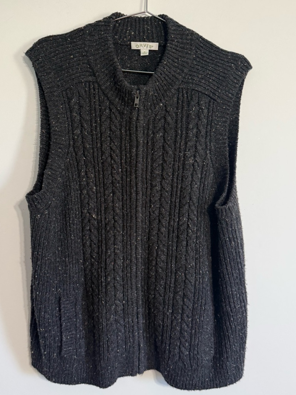 Orvis Men’s XL Wool Cashmere Full Zip Cable Knit Sweater Vest Donegal Gray - Picture 2 of 10